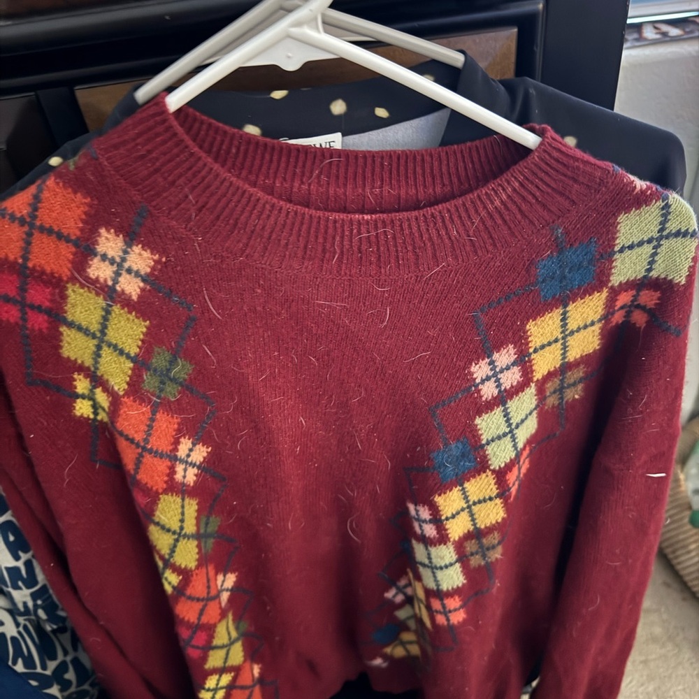 United Colors Of Benetton Red Argyle Women's Sweater